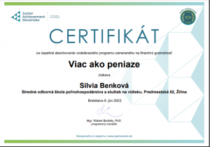 <strong>Finančná gramotnosť – vzdelávací program Viac ako peniaze školský rok 2022/2023</strong>